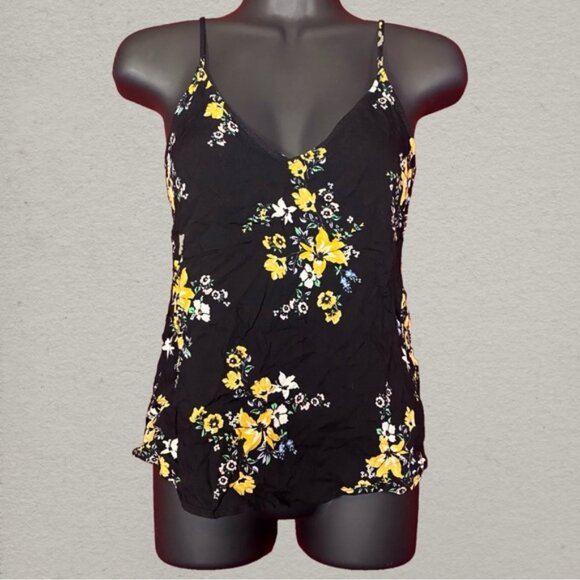 Divided Black Sleeveless Top with Yellow Floral Design - Picture 1 of 8